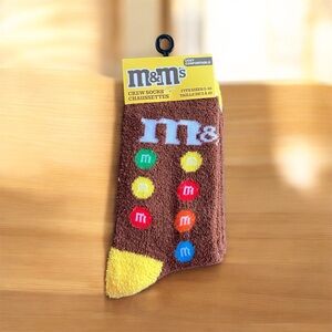 NEW M&M'S Cozy Comfortable Brown and Yellow Crew Socks Shoe Sizes 5-10 Fluffy